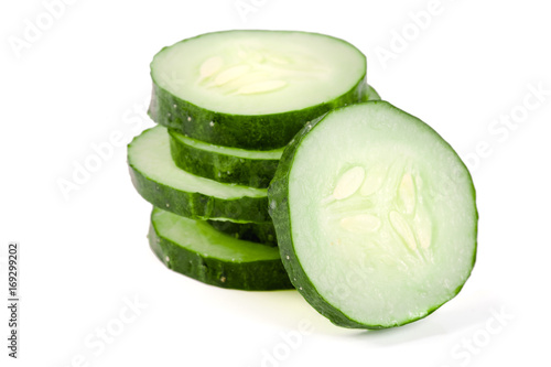 slices of cucumber isolated on white background
