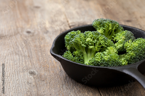 fresh broccoli in pan