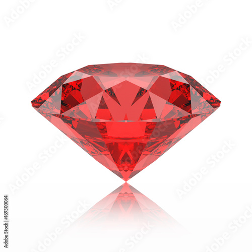 3D illustration red emerald round diamond ruby gemstone with reflection