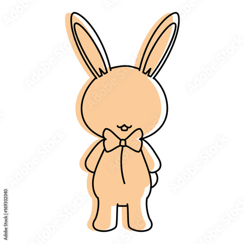 cartoon rabbit with bow tie icon over white background vector illustration
