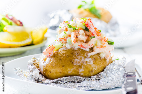 Swedish topped backed potato with shrimp