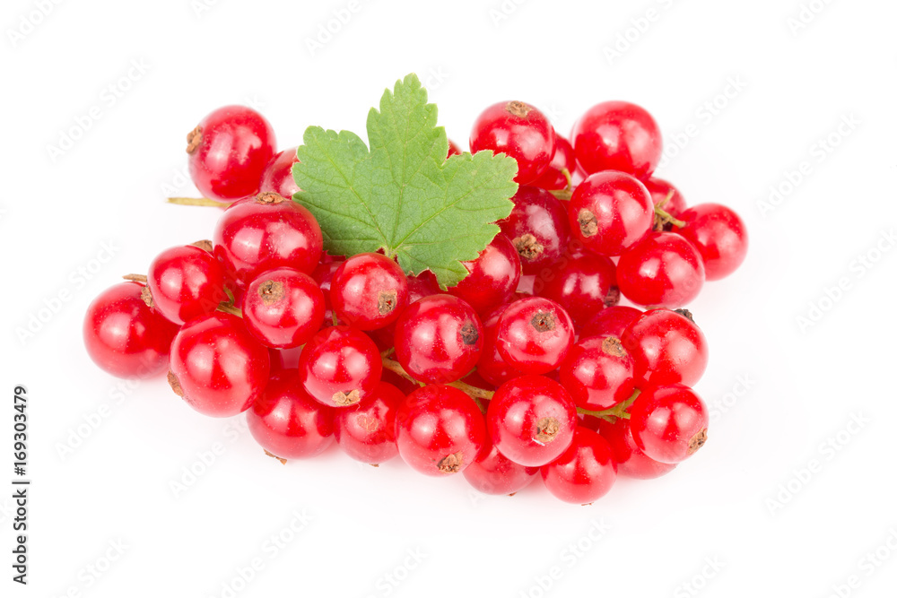 Red currant berries with leaf isolated on white background Red currant berries with leaf isolated on white background