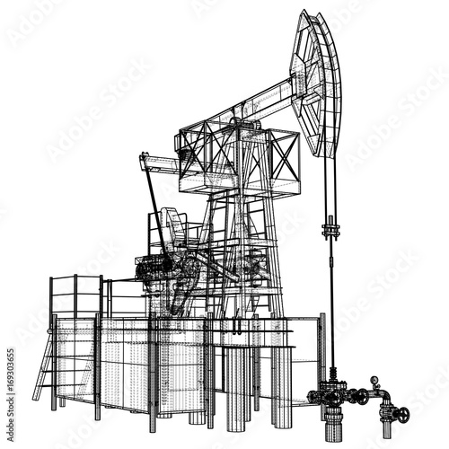 Oil pump jack in wire-frame style