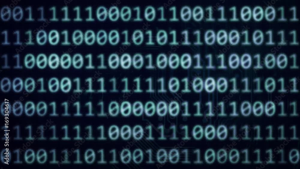 Random binary code looping on dark blue screen Random binary code looping on dark blue screen