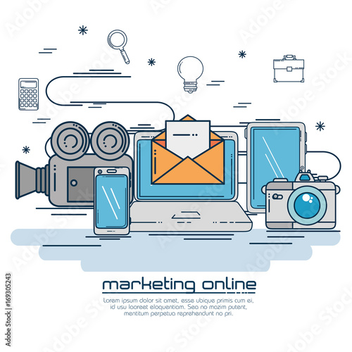 Laptop of Digital and online marketing theme Vector illustration