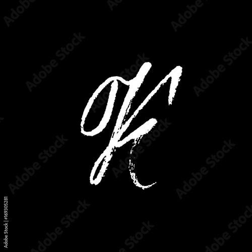 Letter K. Handwritten by dry brush. Rough strokes font. Vector illustration. Grunge style elegant alphabet