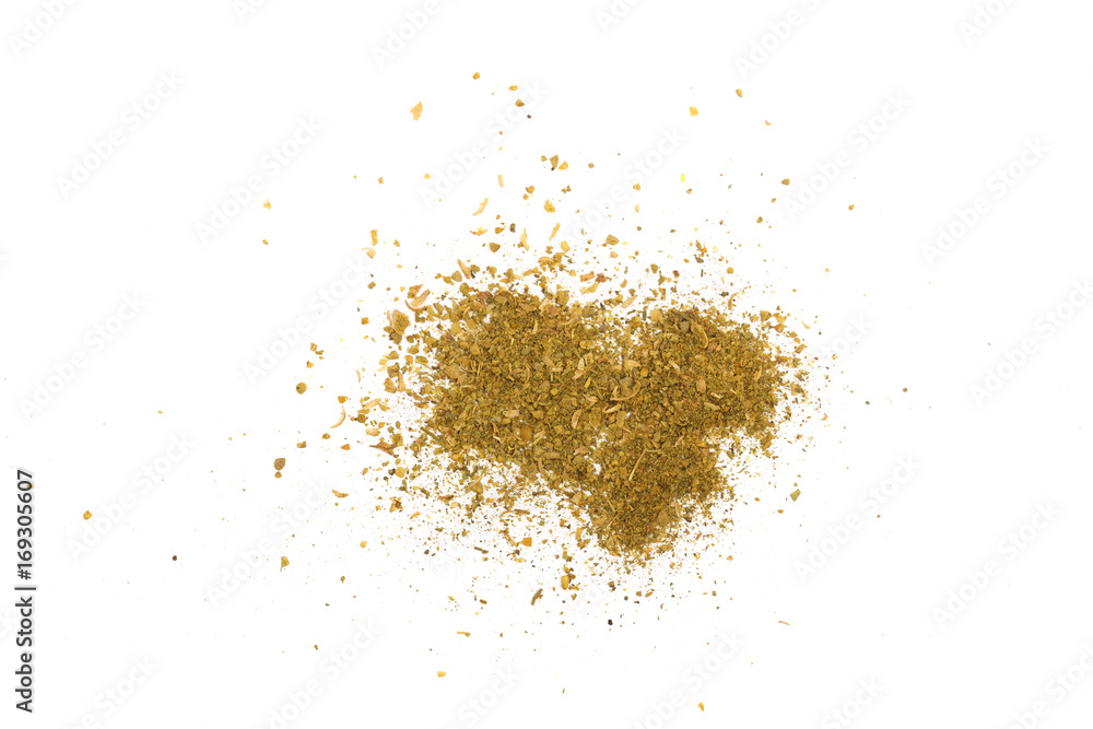 Mixed spices isolated on white background. Coriander dill, parsley celery basil marjoram fenugreek Mixed spices isolated on white background. Coriander dill, parsley celery basil marjoram fenugreek