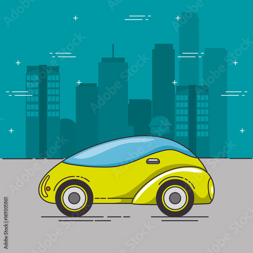 Fototapeta Naklejka Na Ścianę i Meble -  Futuristic car and city of transportation vehicle and automobile theme Vector illustration