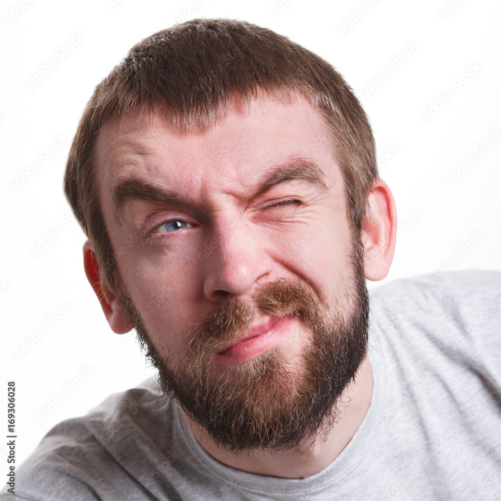 Obraz premium Suspicious worried man portrait isolated