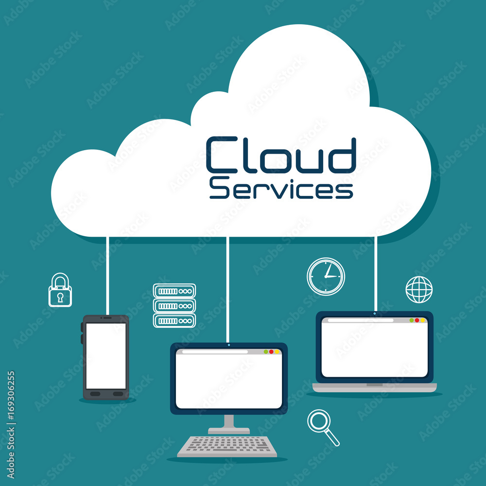 Computer laptop and smartphone of Cloud computing and services theme Vector illustration Computer laptop and smartphone of Cloud computing and services theme Vector illustration