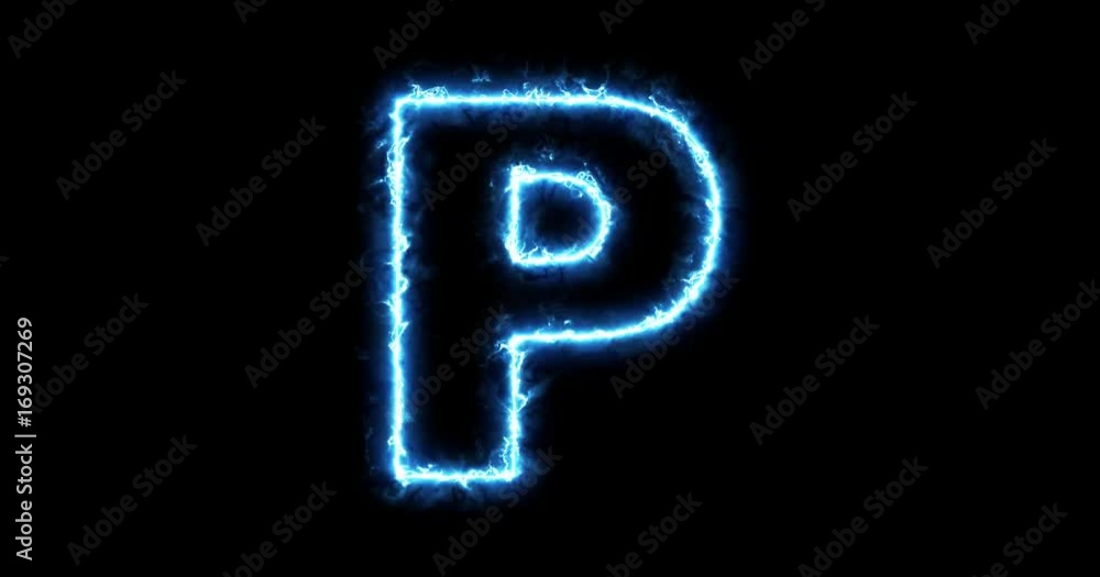 Electric lightning letter P on black background in 4k Electric lightning letter P on black background in 4k