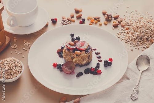 Healthy breakfast - oatmeal porridge, still life