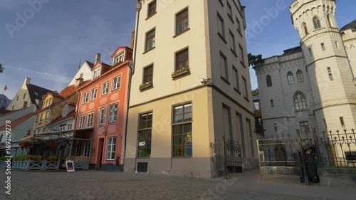 Сolour houses in Riga old town, Latvia. POV
