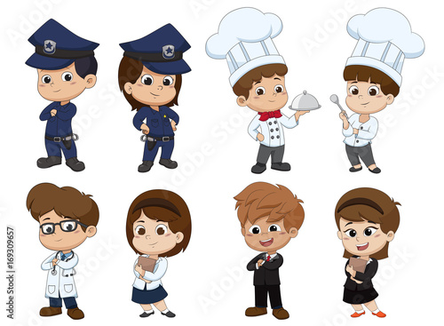 Set of kid occupation,police,chef,docter,nurse,business.