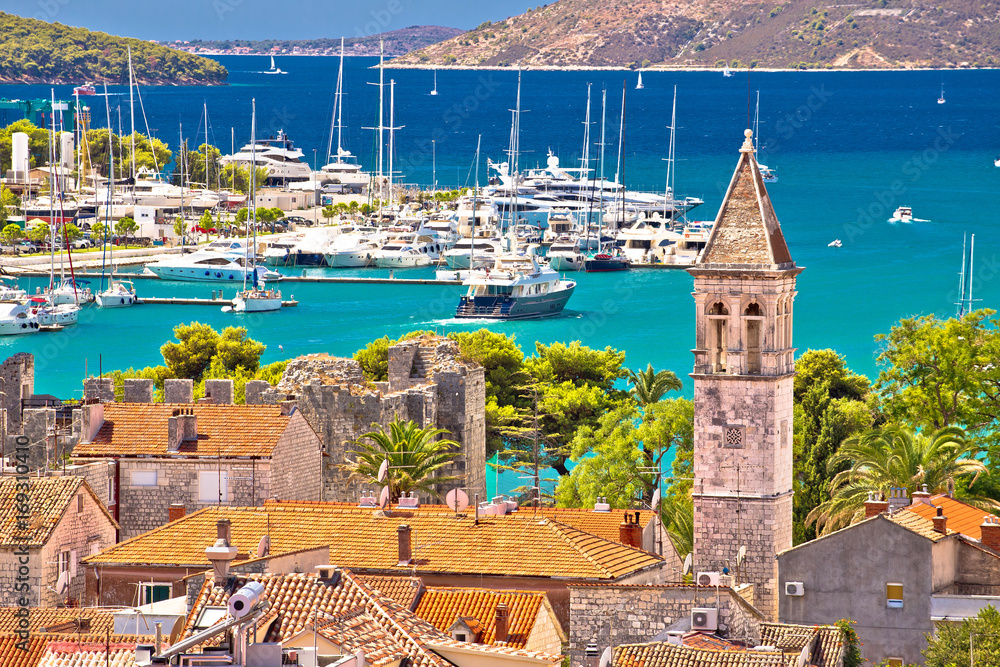 Trogir landmarks and turquoise sea view