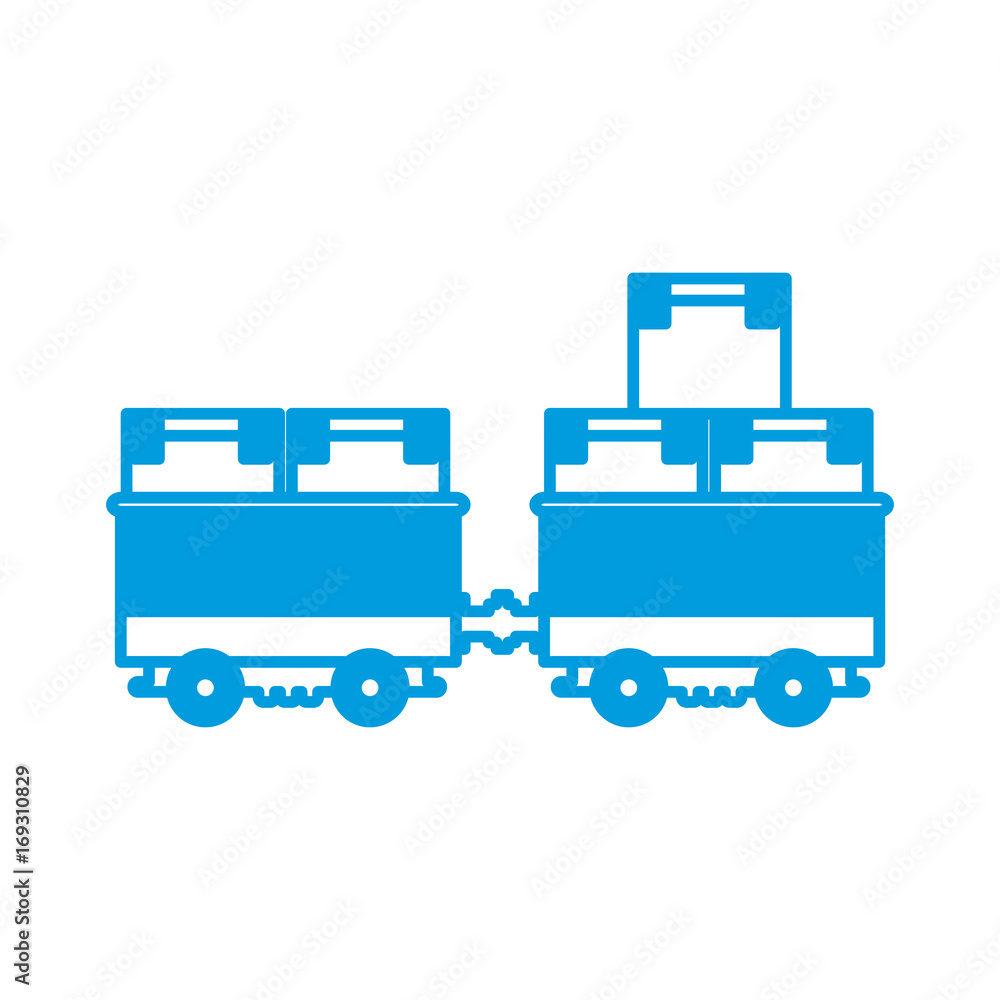 cargo train with cardboard boxes side view container vector illustration