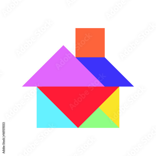 Color tangram puzzle in home shape on white background (Vector)