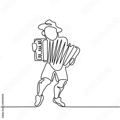 Continuous line drawing. Oktoberfest man with beer. Vector illustration