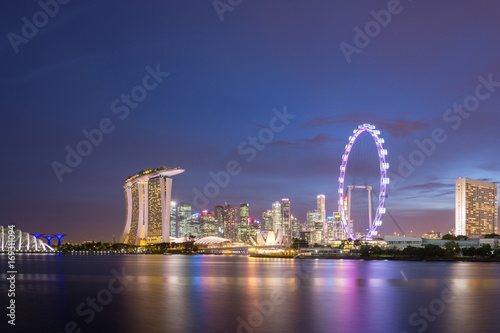 Panorama skyline of Singapore Marina Bay,Singapore city light twilight time