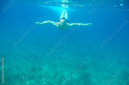 Man swimming underwater