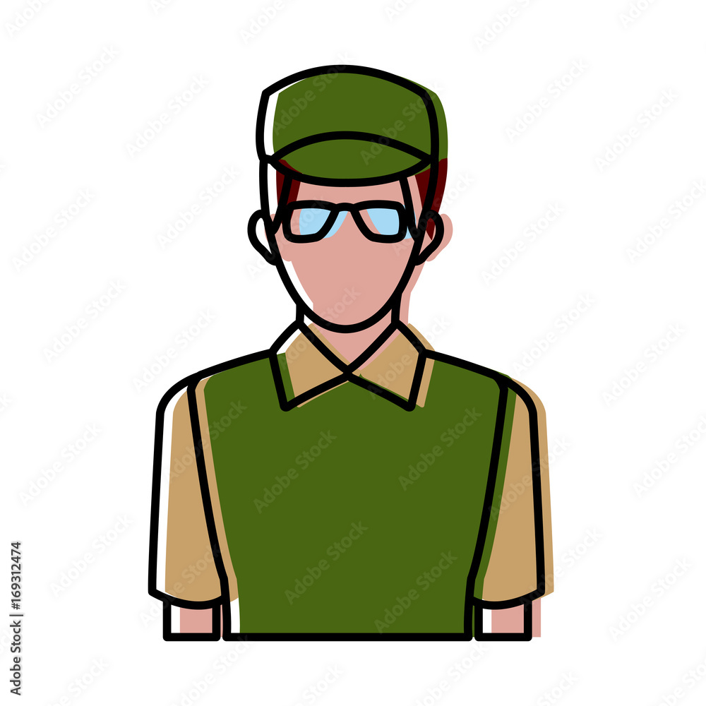 delivery man in green uniform with glasses and sport cap vector illustration delivery man in green uniform with glasses and sport cap vector illustration