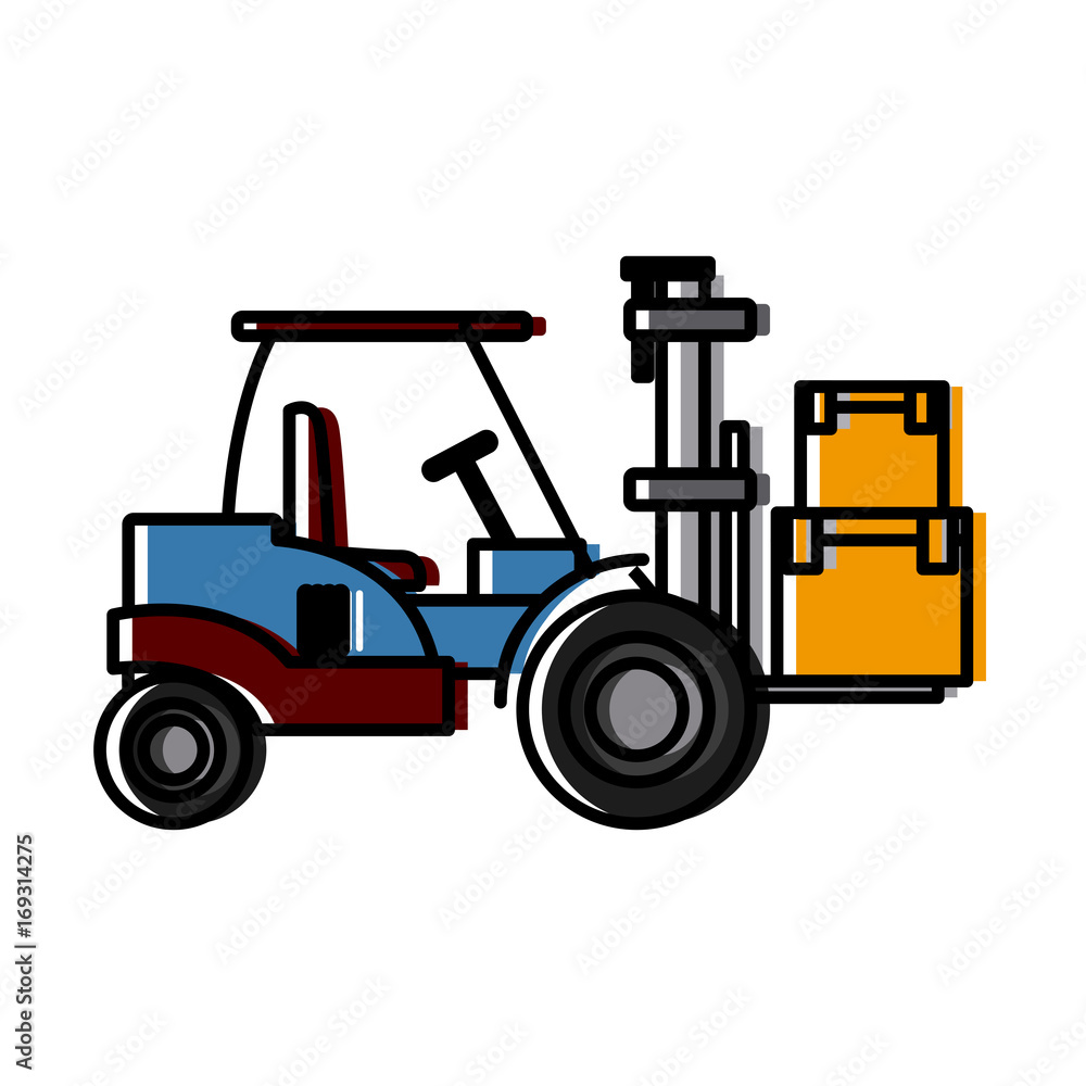 Naklejka premium forklift loaded with cardboard boxes logistics and delivery vector illustration