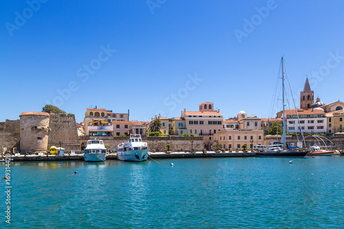 Alghero, Sardinia, Italy. Port on the background of the fortress