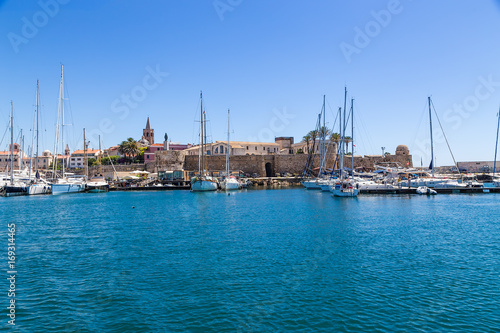 Alghero, Sardinia, Italy. Medieval fortifications and port