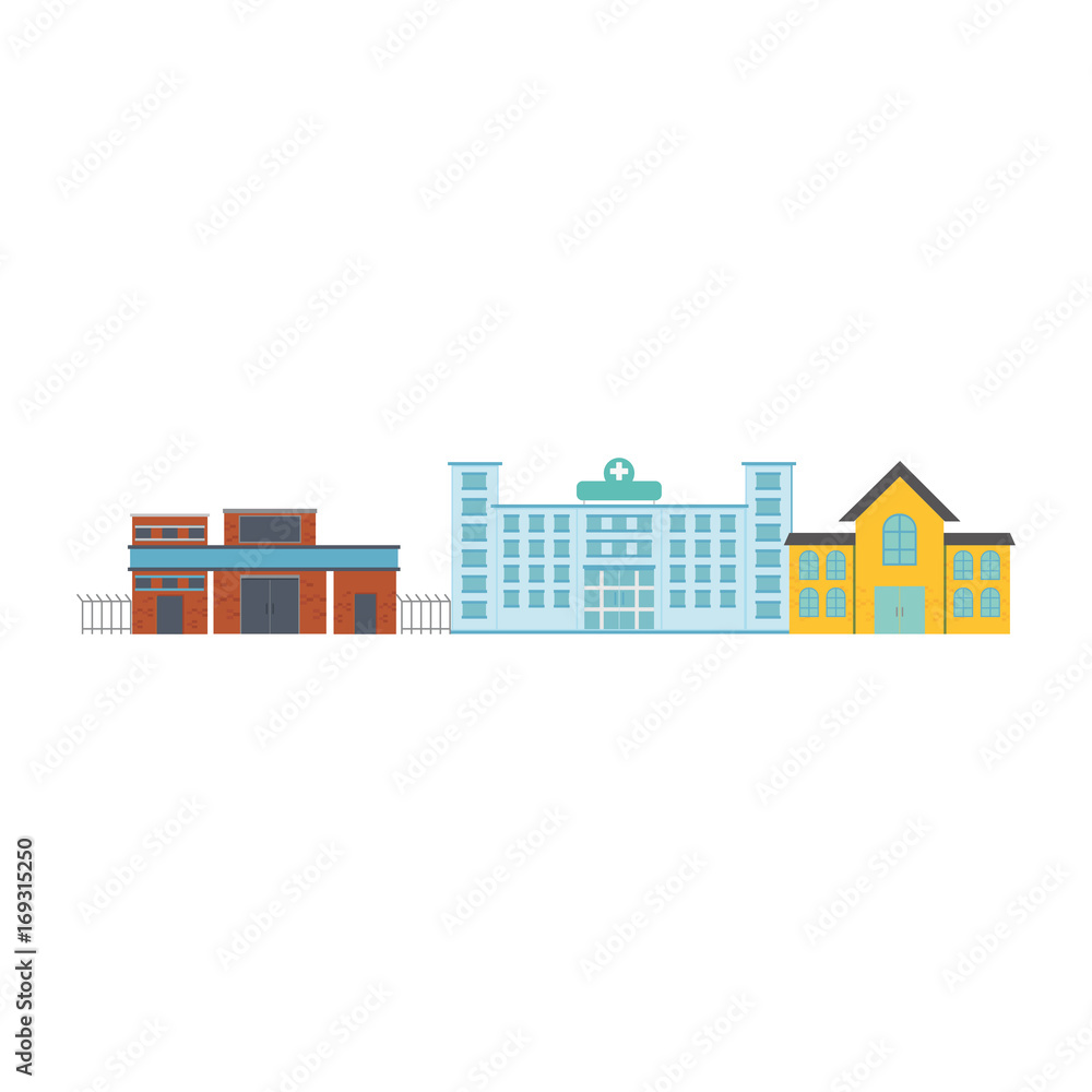 street with buildings icon over white background colorful design vector illustration