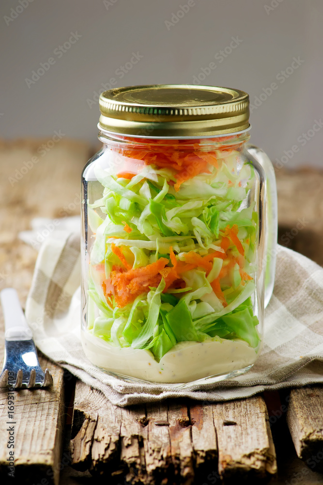 cale slaw salad in the maison jar. cale slaw salad in the maison jar.