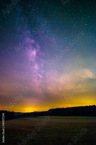 Light pollution and the Milky Way as seen from the Odenwald near Bullau in Germany.