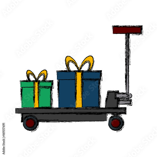 delivery cart gift boxes logistic transport icon vector illustration
