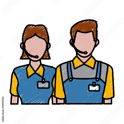delivery man and woman portrait people worker vector illustration © Jemastock