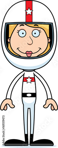 Cartoon Smiling Race Car Driver Woman