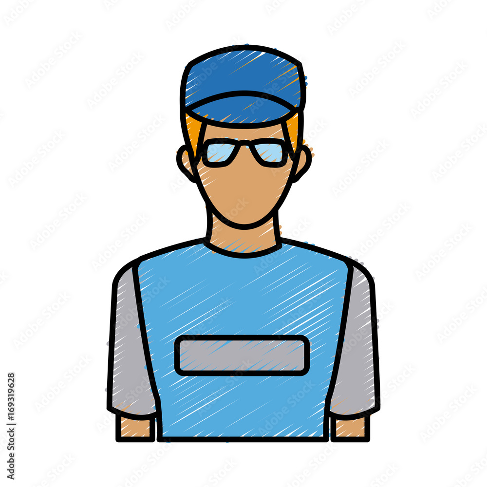delivery man in blue uniform with glasses and sport cap vector illustration delivery man in blue uniform with glasses and sport cap vector illustration