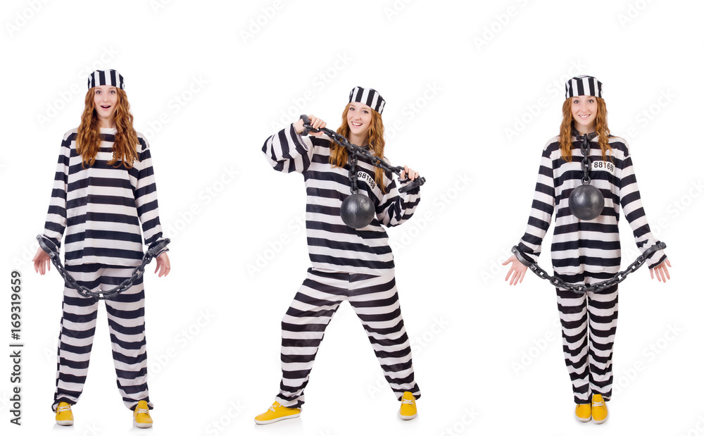 Woman prisoner isolated on white Woman prisoner isolated on white