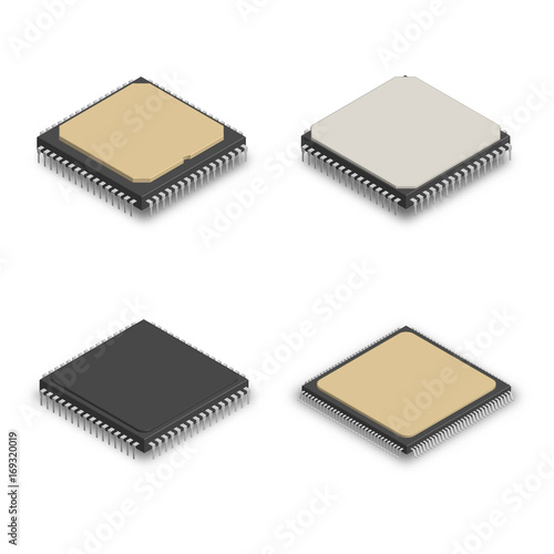 Set of different processors in 3D, vector illustration.