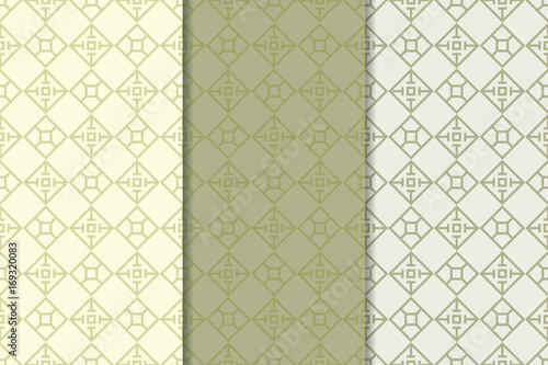 Geometric set of olive green seamless patterns for design