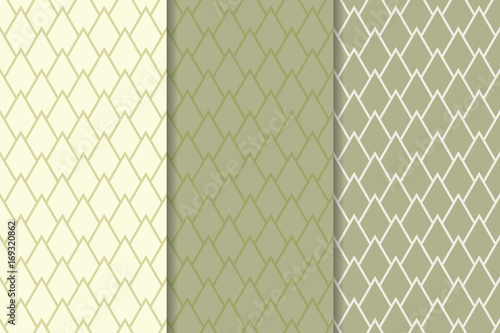 Geometric olive green set of seamless patterns