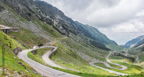 Panoramic view of the most famous and dangerous road in Europe is a Transfagarasan road in Carpathian mountains, Romania