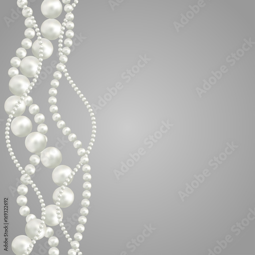Abstract vector background with beautiful 3D shiny natural white pearl garlands of beads Fototapet