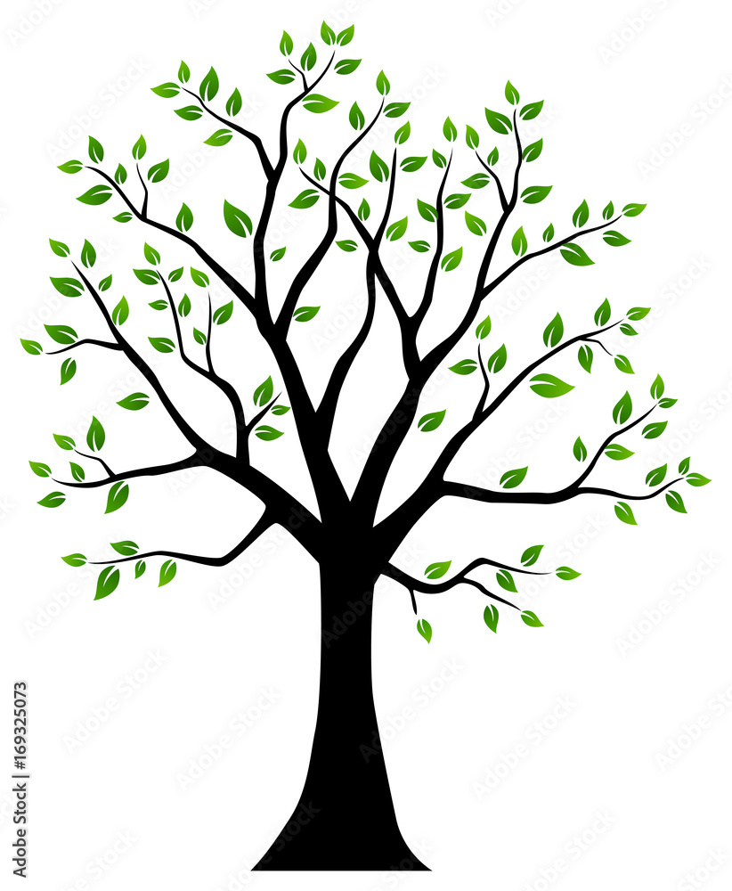Tree with green leaves. Vector illustration
