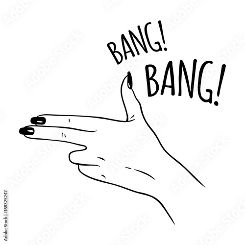 Hand drawn female hand in gun gesture. Flash tattoo or print design vector illustration