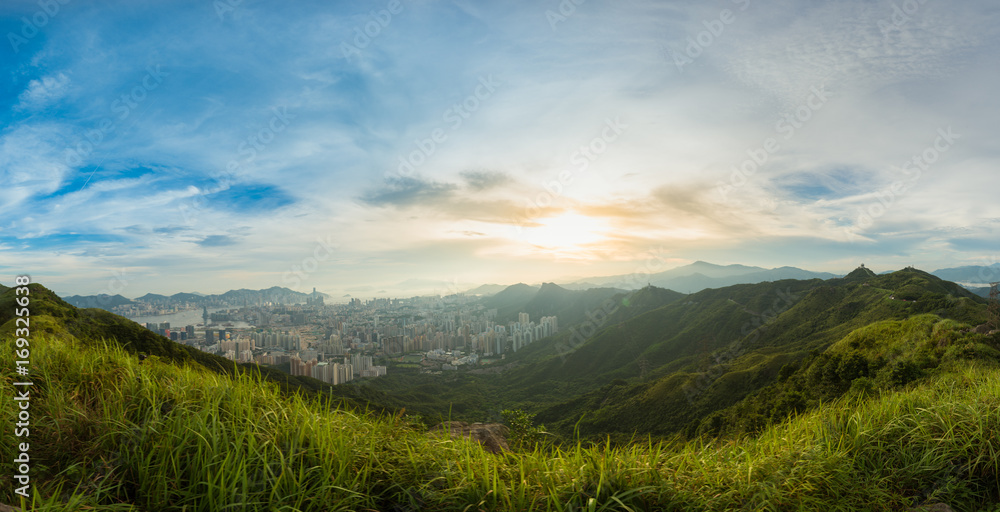 Fototapeta premium Mountain valley during sunset. Natural summer landscape in hong kong