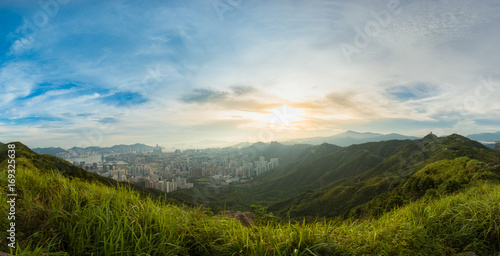 Mountain valley during sunset. Natural summer landscape in hong kong photo