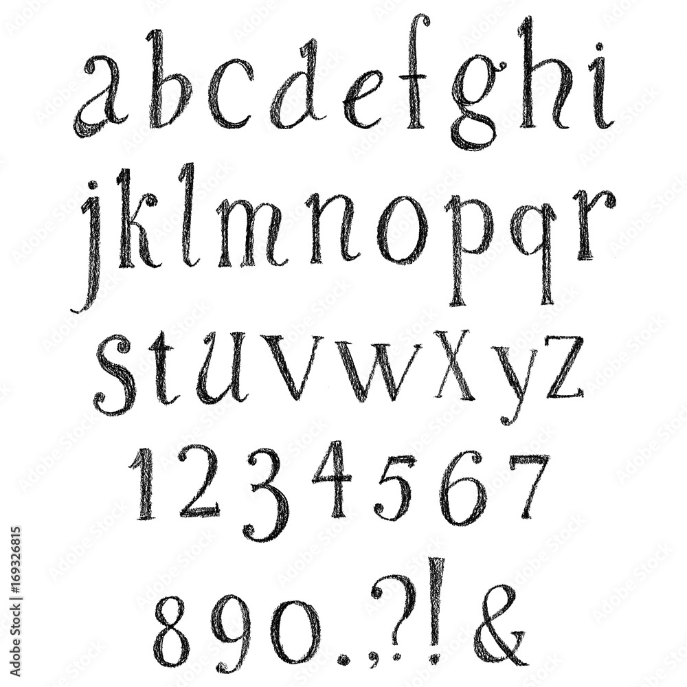 Grunge hand drawn font. Vector alphabet with numbers. Set of pencil, crayons or chalk letters. Grunge hand drawn font. Vector alphabet with numbers. Set of pencil, crayons or chalk letters.