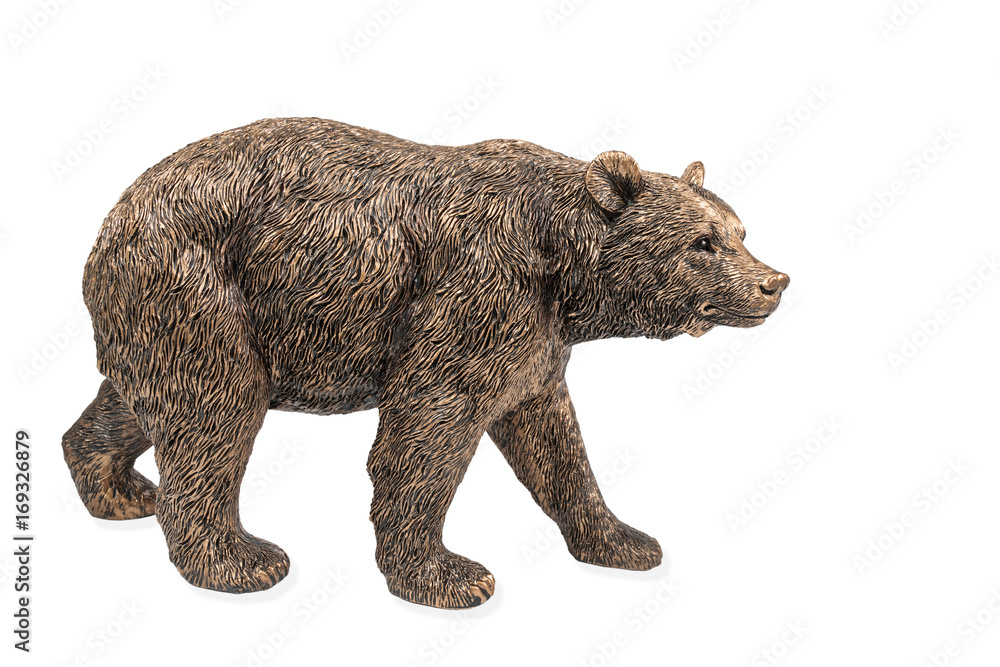 Fototapeta premium Beautiful bronze figurine of a large brown bear isolated on white background