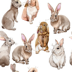 Wandcirkels Konijn patronen Wild konijn in aquarel stijl  © yanushkov