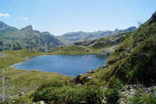 Pyrénées, lac, Gabas ciel, pic, refuges, vaches, animaux, amou