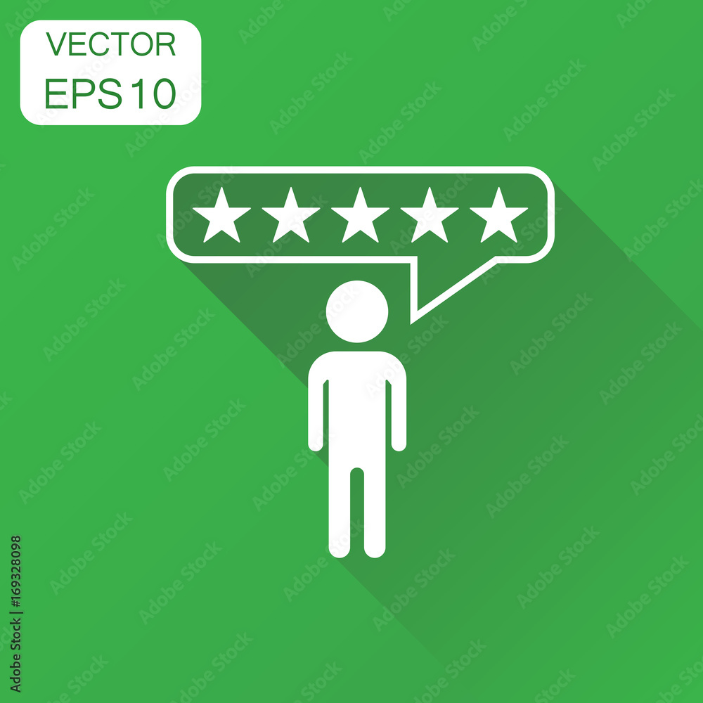 Customer reviews, rating, user feedback icon. Business concept rating pictogram. Vector illustration on green background with long shadow. Customer reviews, rating, user feedback icon. Business concept rating pictogram. Vector illustration on green background with long shadow.